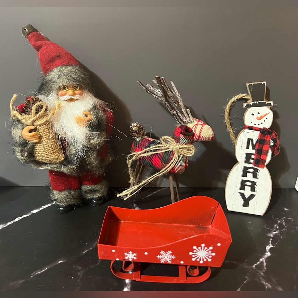Festive Swedish Santa, Reindeer, snowman, sleigh Holiday Decor Set